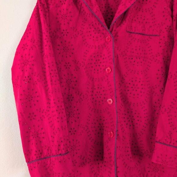 Free People Dream Together Collared Button Up Red Eyelet Top - Women's XS - Picture 3 of 13